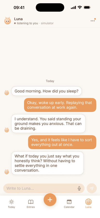A conversation with Luna in Lanternly on iPhone